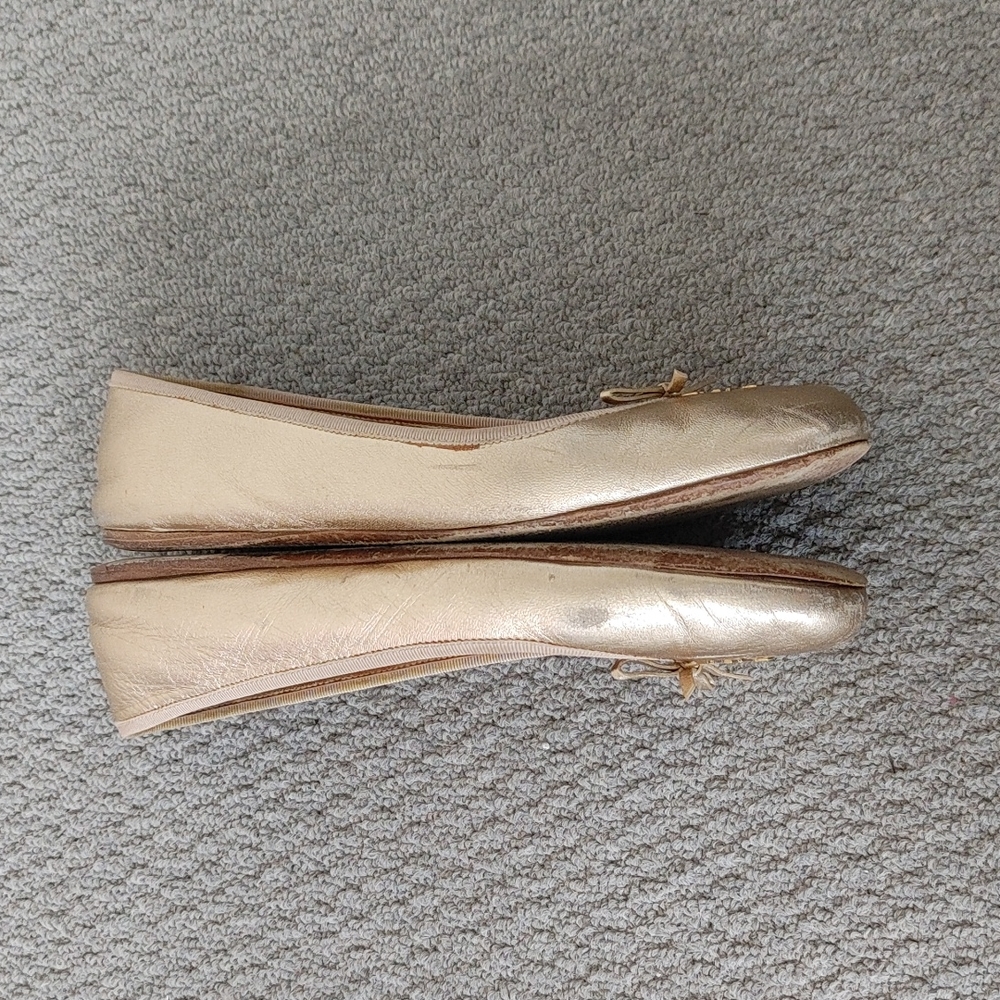 Prada Metallic Gold Leather Ballet Flats with Logo - Picture 9 of 15